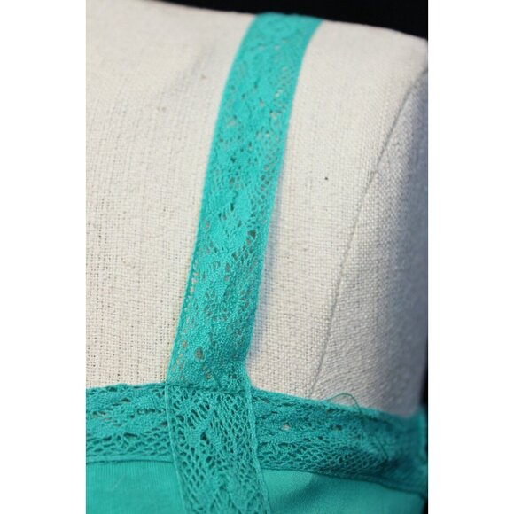 Aeropostale Teal Tank Top sz S Lace Sleeves Stretch Ruffle Casual Comfort Spring - Picture 3 of 9